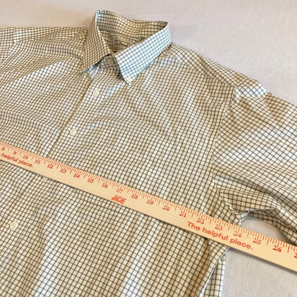 LL Bean Mens Large Tall Short Sleeve Button Down Shirt Tattersall Check Cotton‎